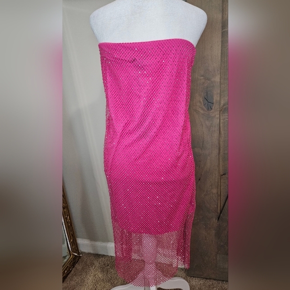 SINCERLY JULES mesh Fishnet Sequin Midi Skirt In Hot Pink. Size Med NWT - Picture 9 of 16